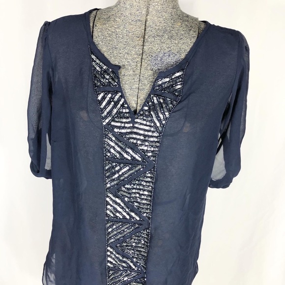 Angie Sheer Blue Sequin Top - Picture 3 of 6